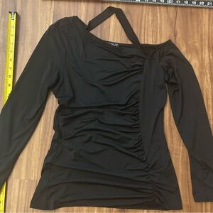 VENUS Black Strappy Asymmetrical Ruched Long Sleeve Top